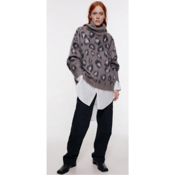 ZARA oversized chunky knit turtleneck sweater leopard mohair wool small cozy - Picture 16 of 16